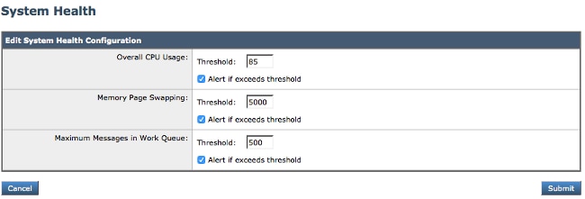 System Health default parameters