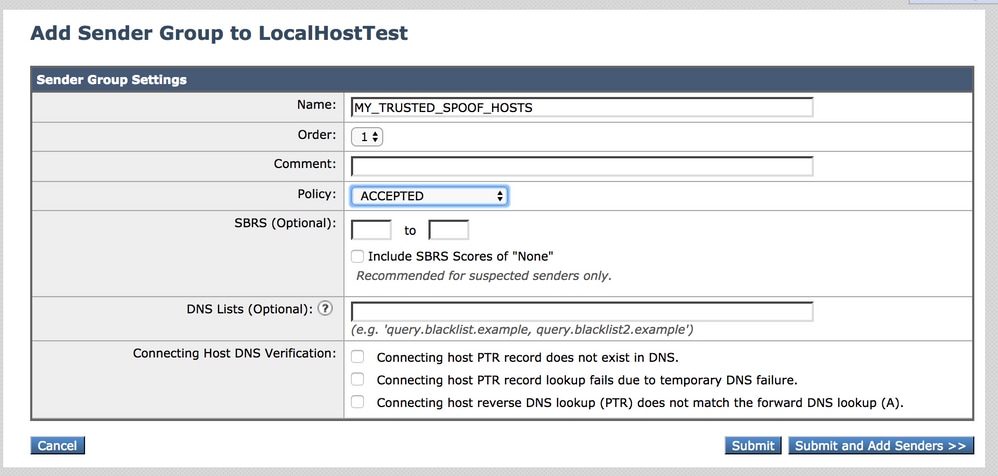 Create a Sender Group