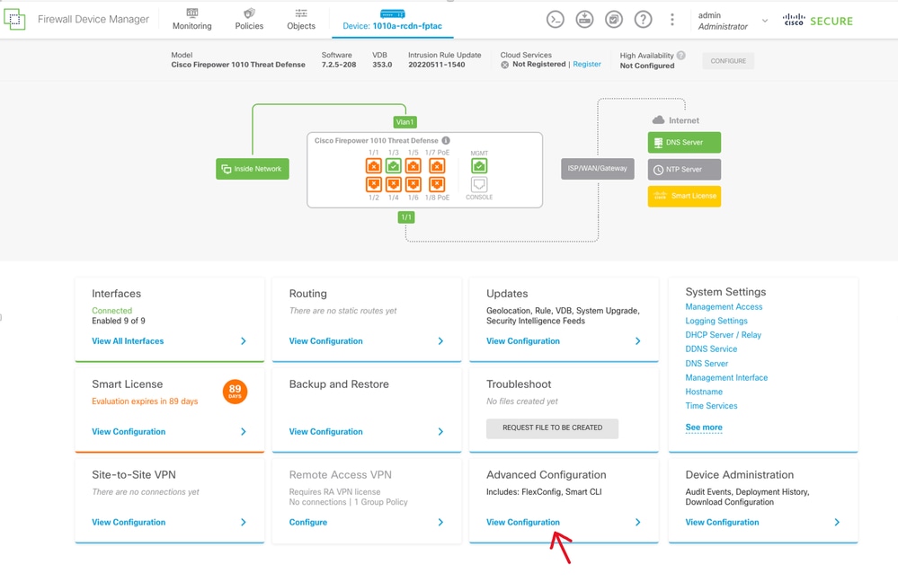 Configuration avancée sur l'interface utilisateur graphique FDM