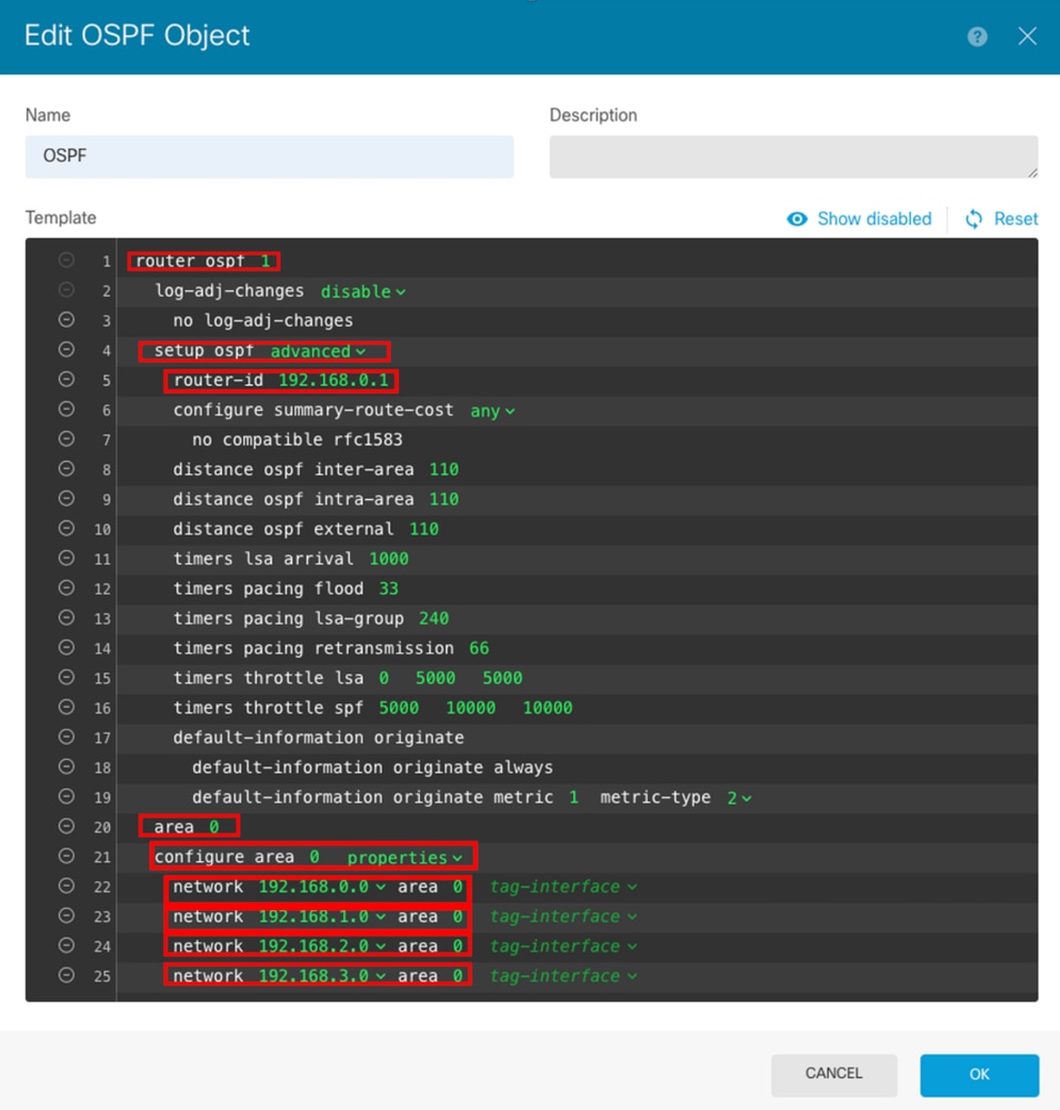 تكوين CLI الذكي ل OSPF