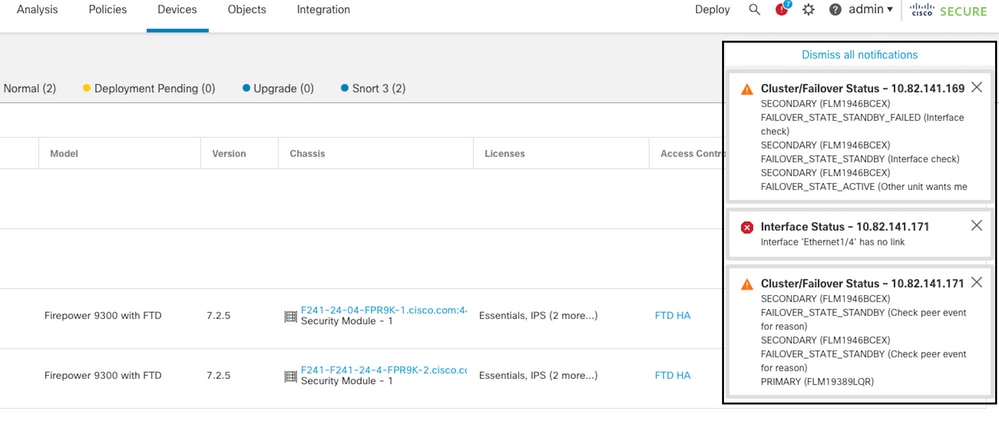 Failover Event with Link Down