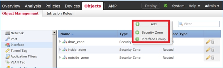 Créer/Modifier des groupes d'interfaces et des zones de sécurité