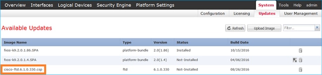 System Updates with Image Name Selected