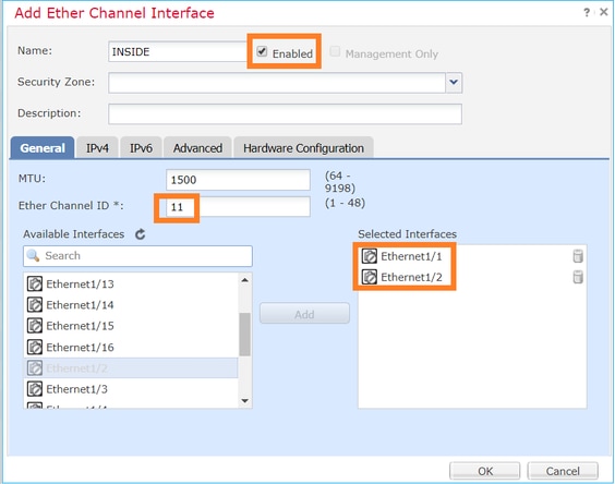 إضافة واجهة EtherChannel