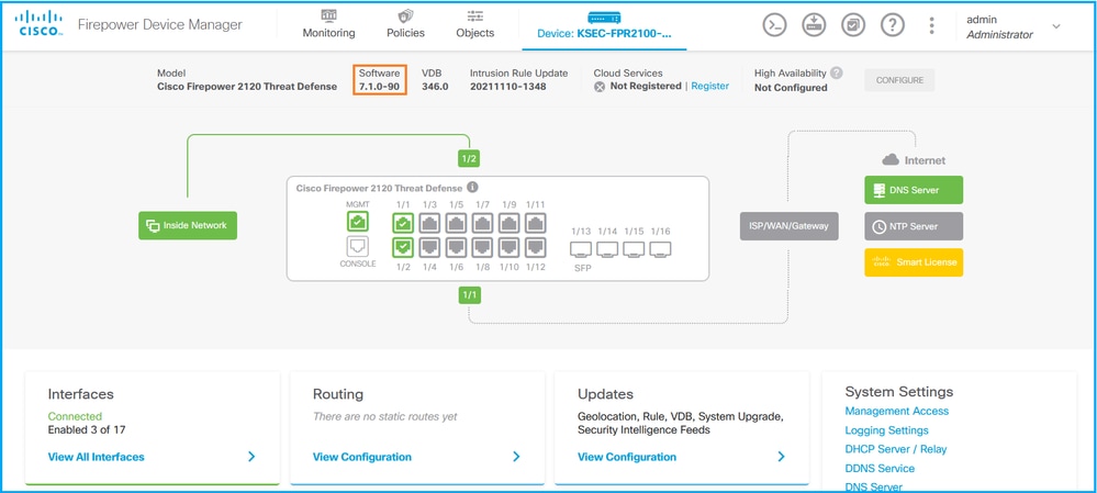 Vérifier la version sur l'interface FDM