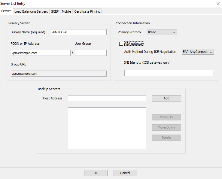 Profieleditor - vermeldingen in serverlijst