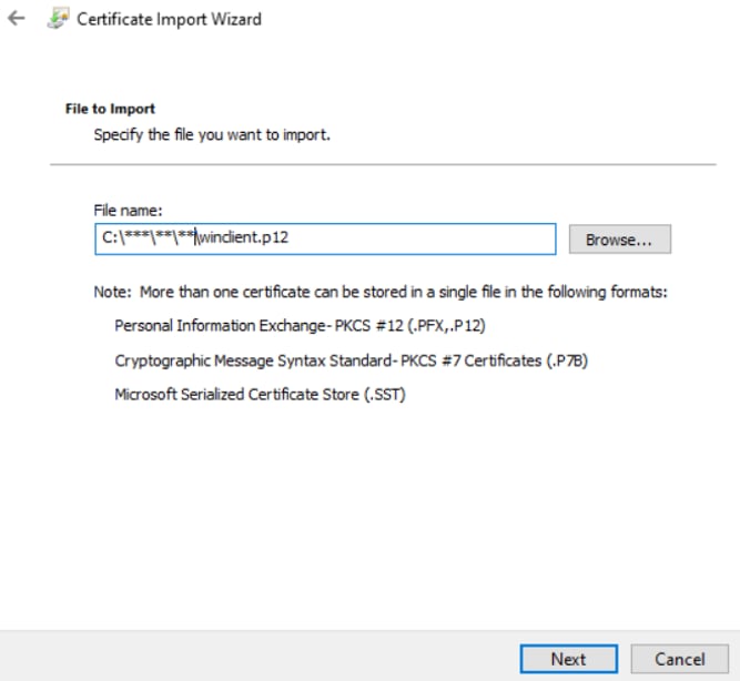 Certificate import wizard step2