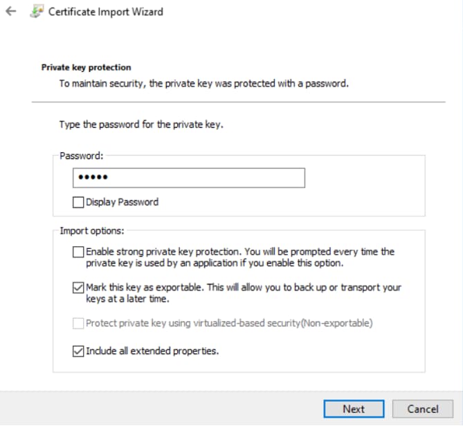 Certificate import wizard step3