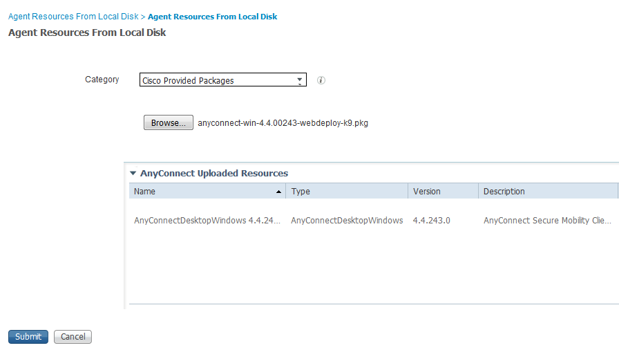 Condición de Cisco ISE: carga de la imagen de AnyConnect