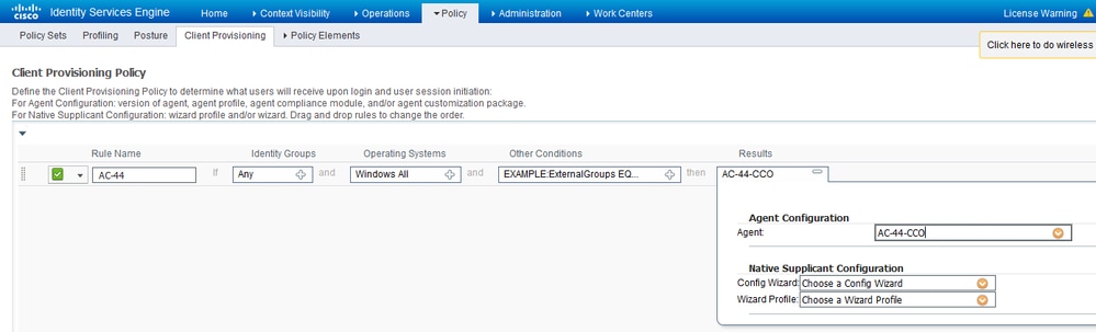 Cisco ISE Posture (وضعية محرك خدمات الهوية (ISE)) - سياسة إمداد العميل