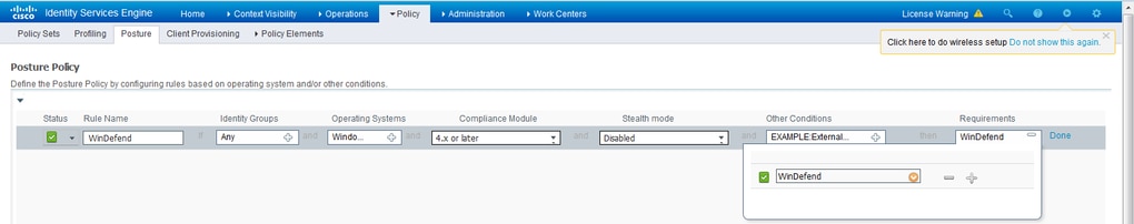 Cisco ISE Posture (وضعية محرك خدمات الهوية (ISE)) - تحديد سياسة الوضع