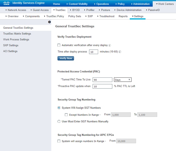 Verificar configuración predeterminada de TrustSec