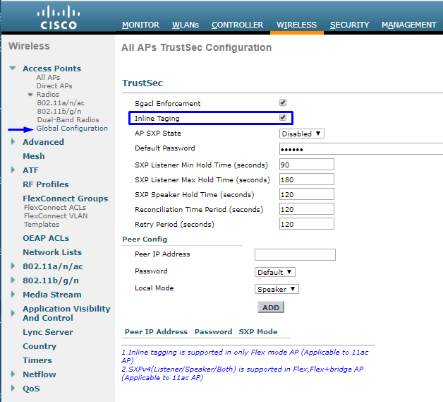 Balisage en ligne TrustSec