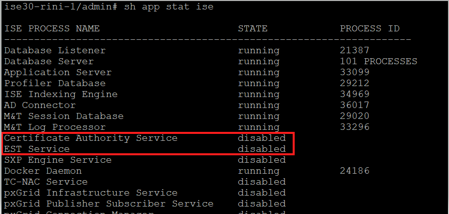 Services CA et EST non exécutés sur le noeud Admin