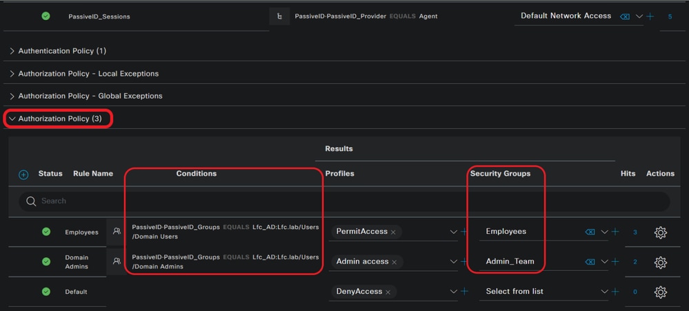 PassiveID Authorization Policy for SGT assignment