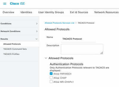 TACACS Allow Protocol