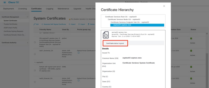 Verification of pxGrid certificate.