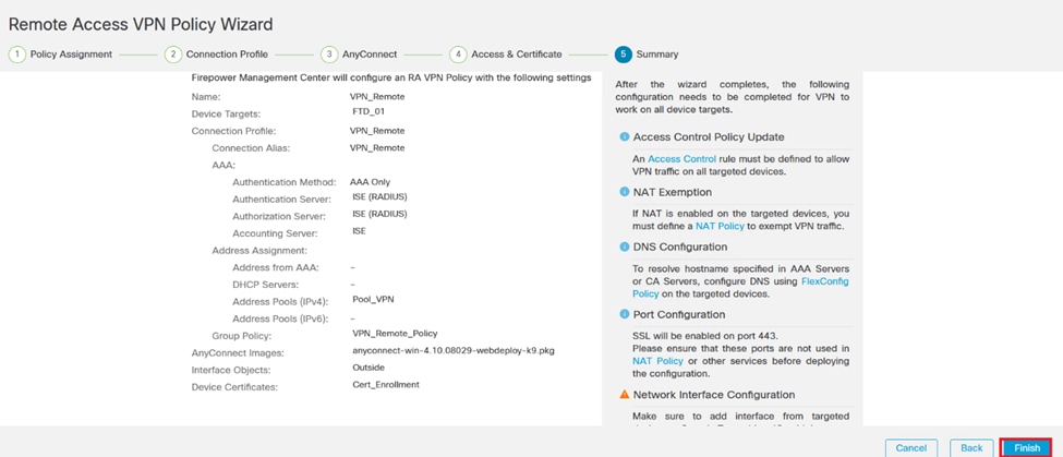 Summary of VPN settings