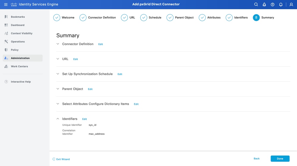 Riepilogo per la configurazione da verificare se configurato correttamente