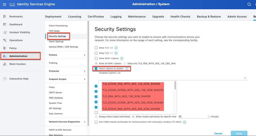 خيار أن يعجز شفرة ISE 3.3