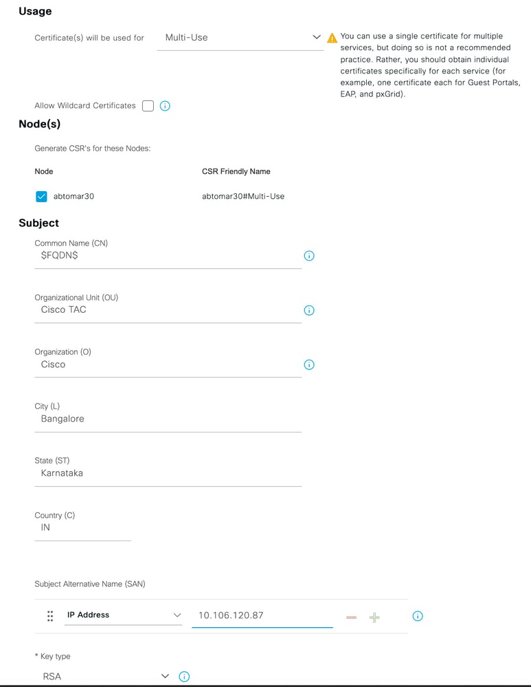 Install a third-party CA certificate in ISE - CSR example for individual server certificate