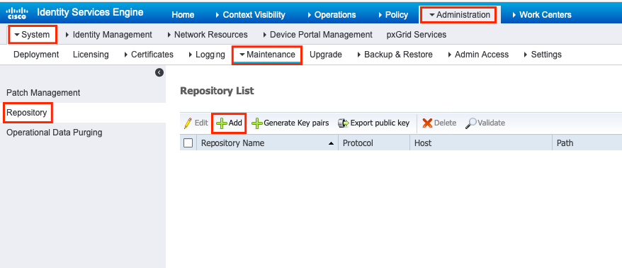 Haga clic en Agregar para agregar un elemento a la lista Repositorio