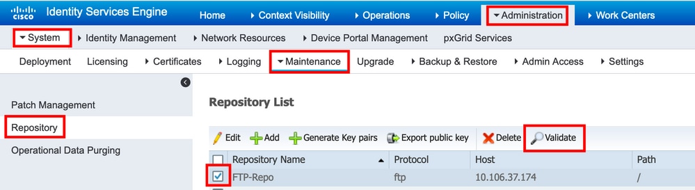 Seleccione el repositorio que desea verificar y haga clic en Validar