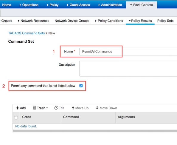 Configurer les jeux de commandes TACACS