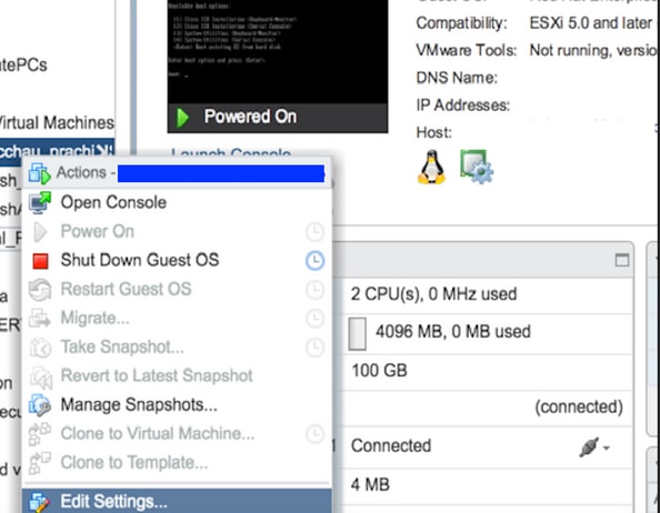 Haga clic con el botón derecho del ratón en ISE VM de la lista y seleccione Editar configuración