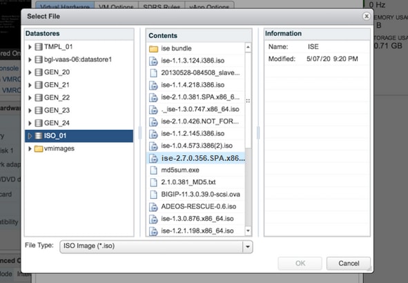 Selezionare la versione ISE ISO in datastore ISO file