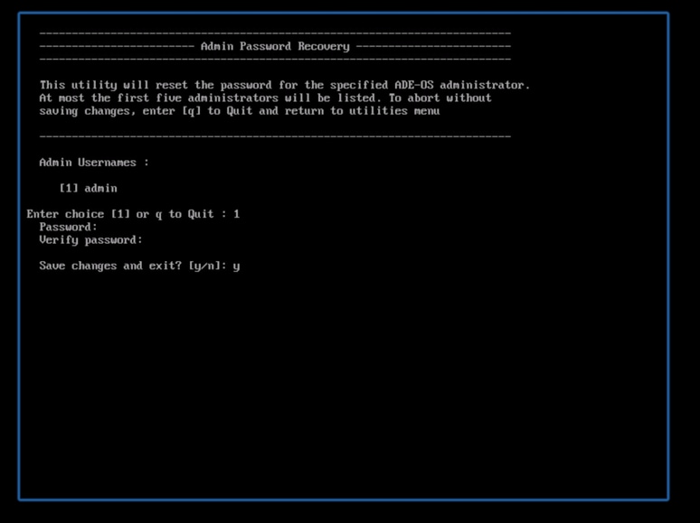 Selezionare l'opzione 1 per username admin e immettere una nuova password