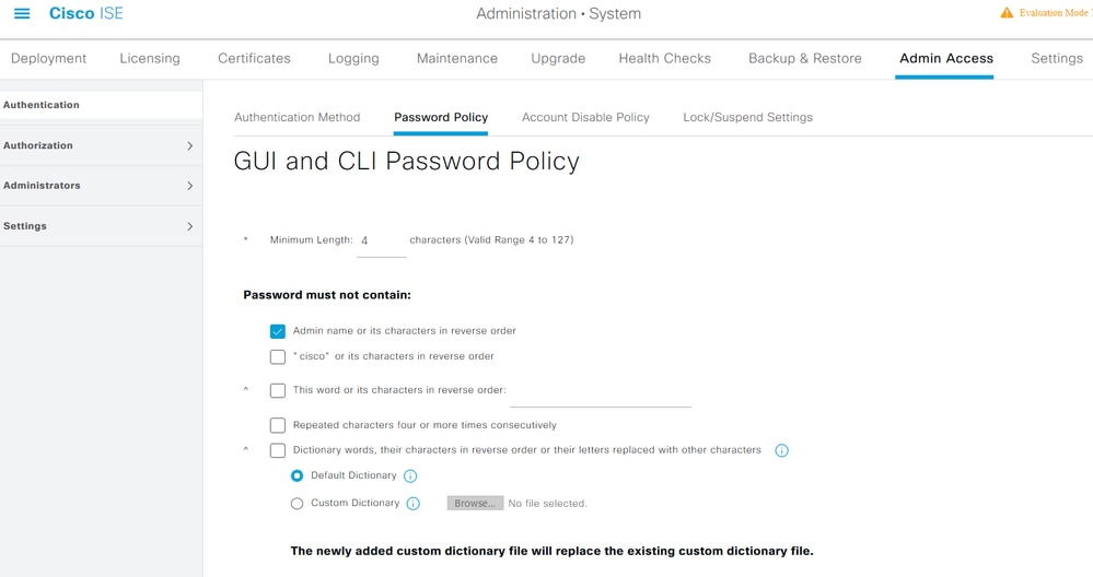 Admin Password Policy