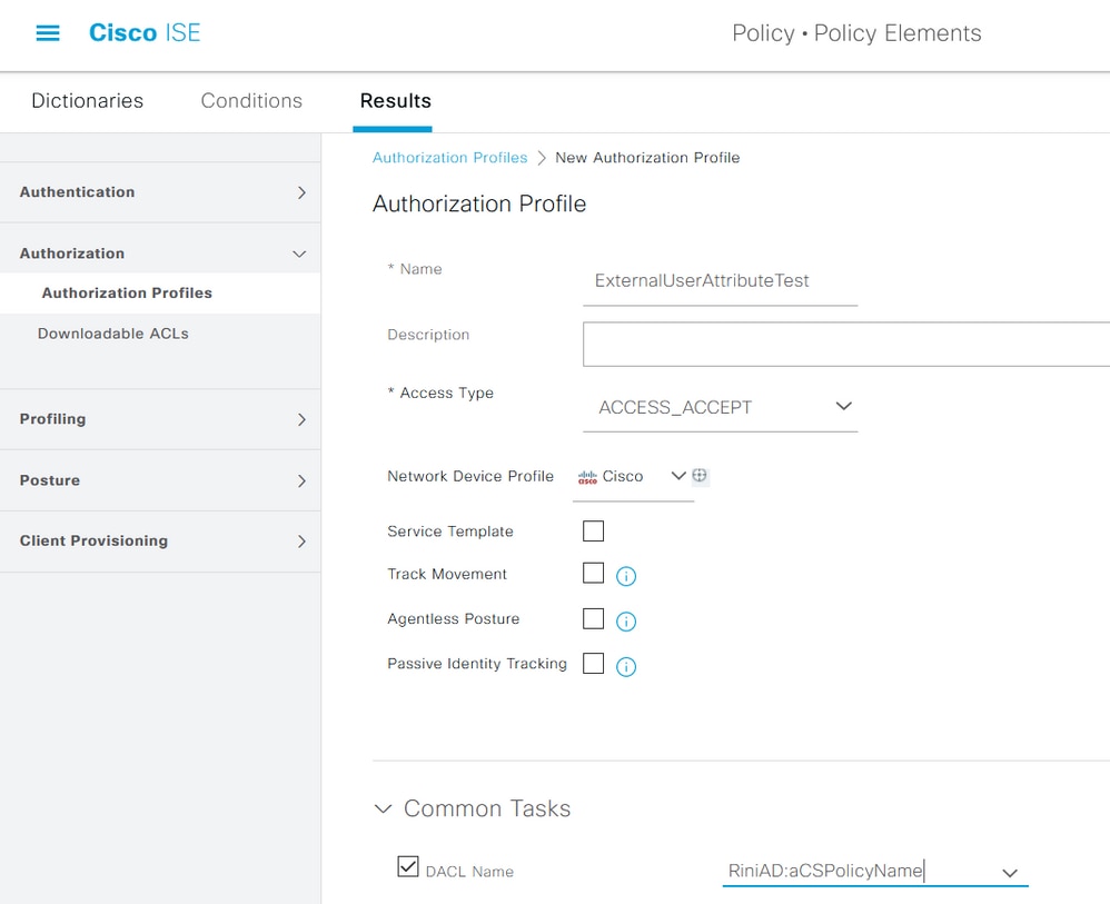 Profile ExternalUserAttributeTest is Configured with the dACL