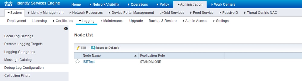 Debug log configuration