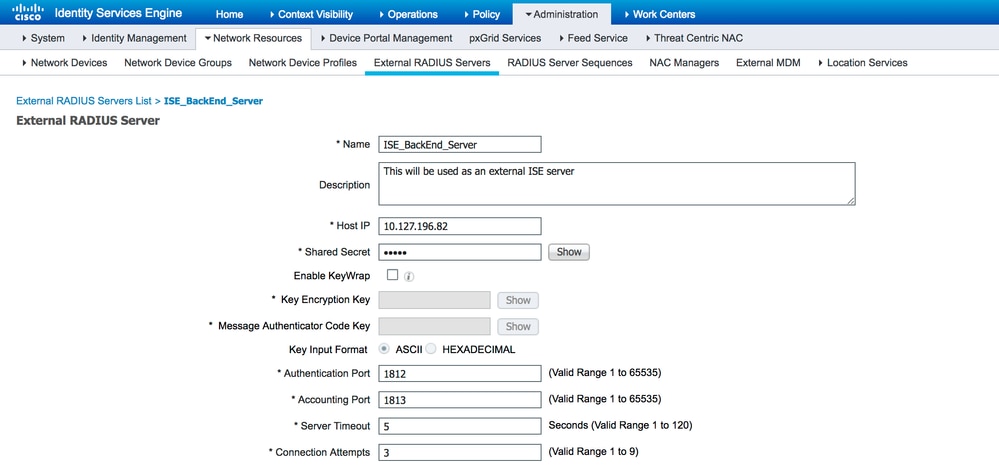 قم بتكوين خوادم RADIUS الخارجية المتعددة لمصادقة المستخدم على ISE