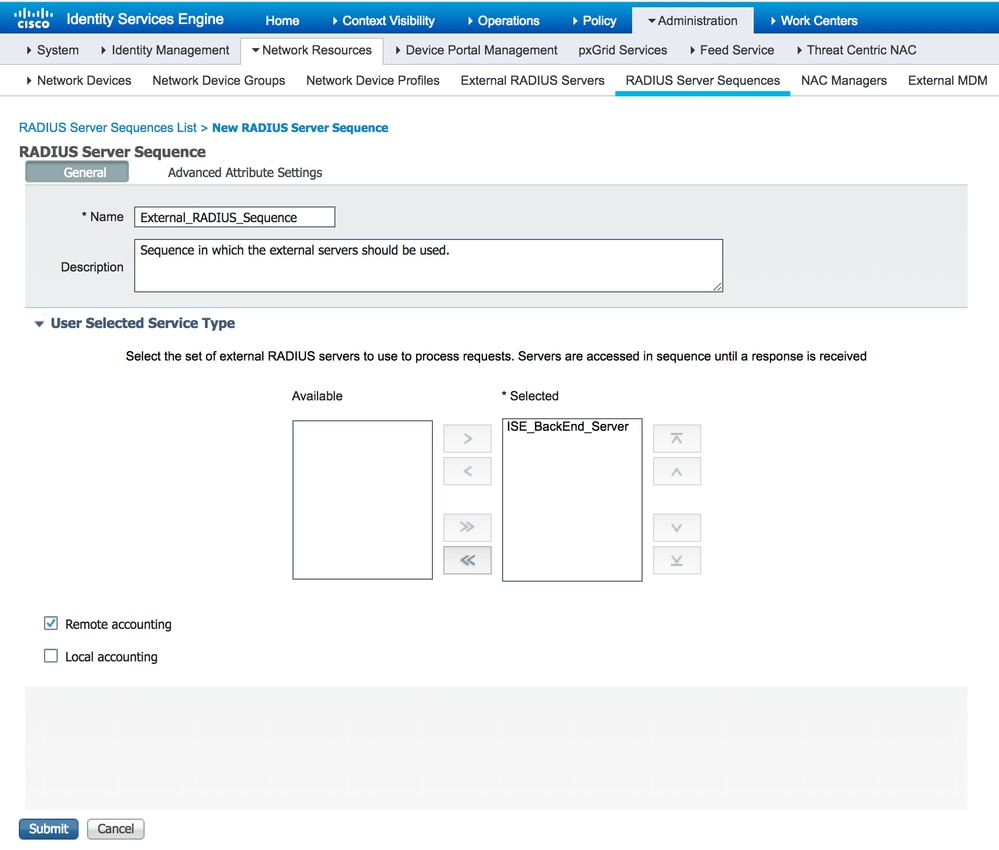 Configure RADIUS Server Sequences for External RADIUS Servers on ISE