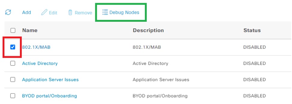 Kies de functie Debug-Enabled voor ISE-componenten