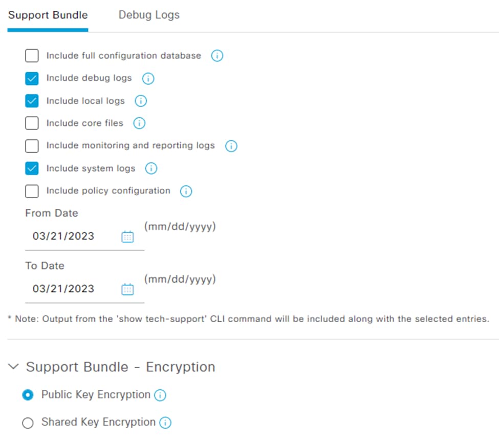 Choose Support Bundle Logs