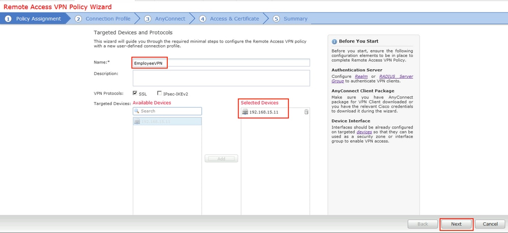 ASA configuration  -  configure FTD use as vpn concentrator