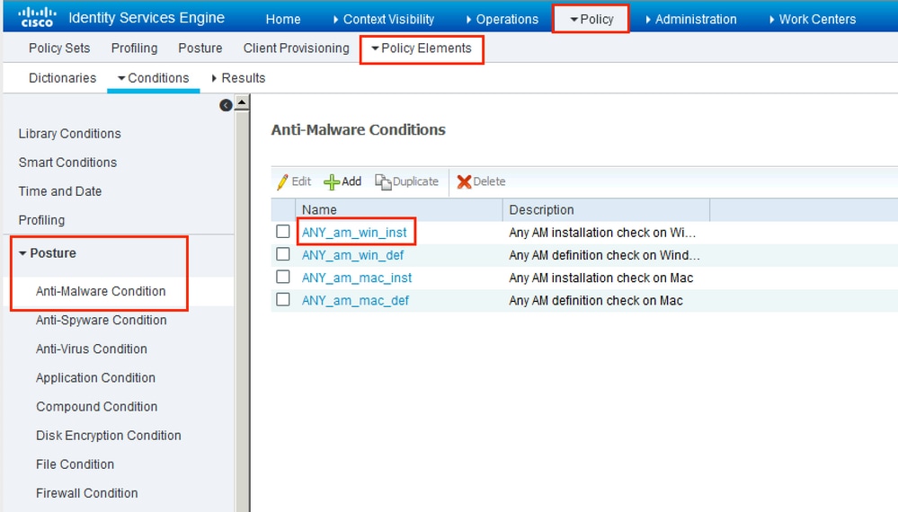 ISE configuration - Create Anti-Malware Condition