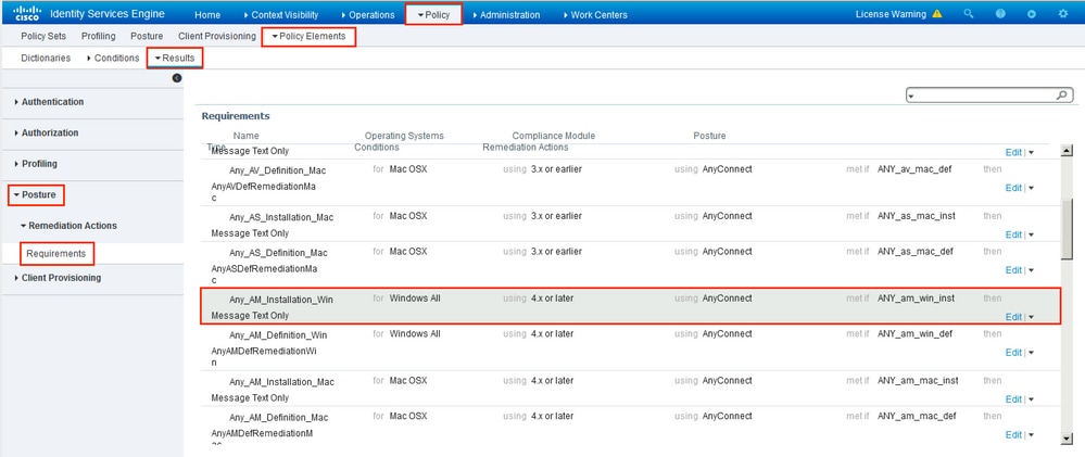 ISE configuration - create Posture Requirements