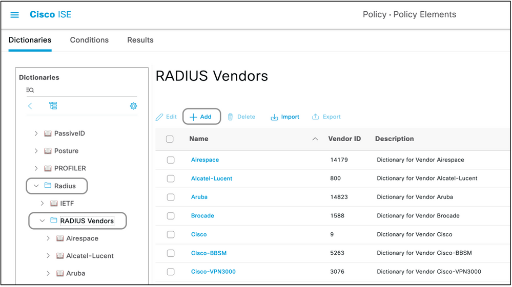 Adición de proveedores RADIUS de Cisco ISE