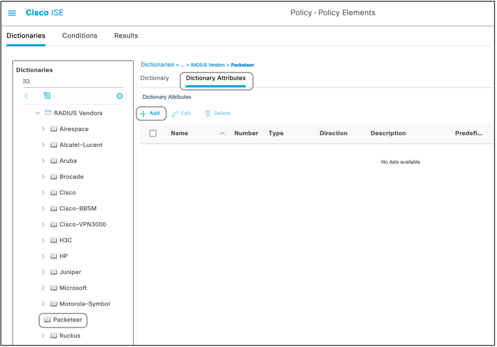 Atributos del diccionario Cisco ISE