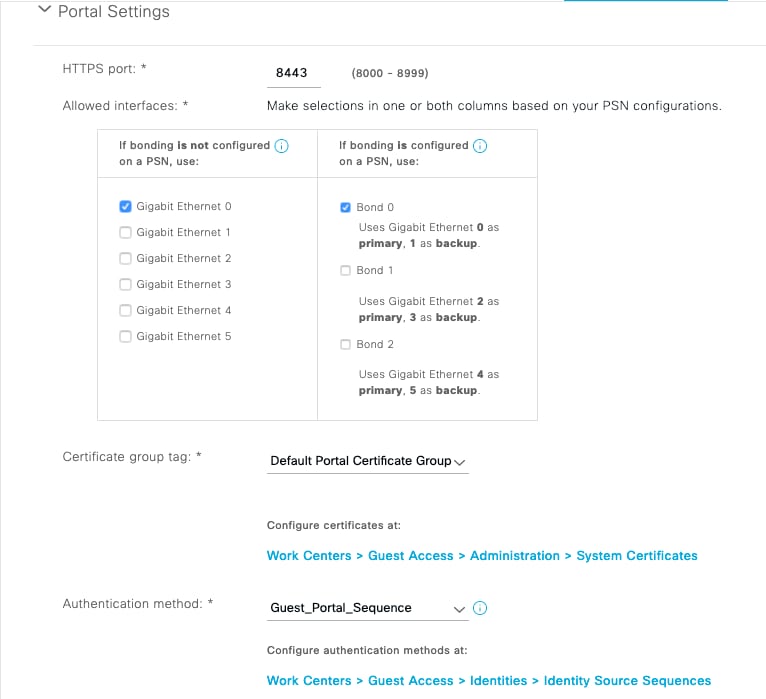 Edit portal settings on ISE