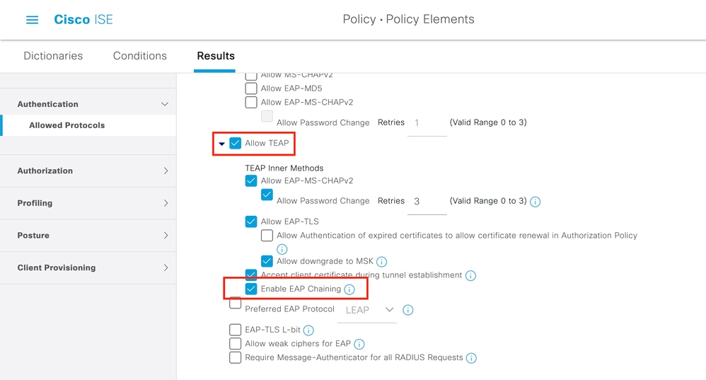 Cisco ISE設定：TEAPの許可