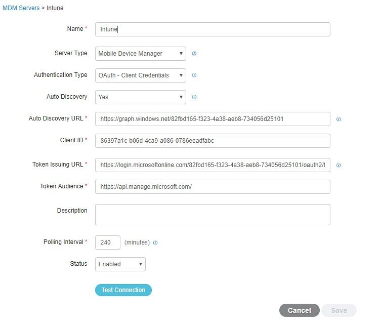 Integración de Intune MDM con ISE - Adición de un servidor MDM