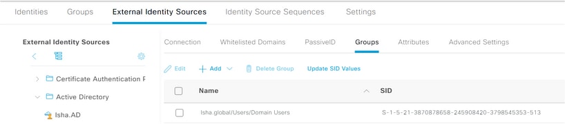 Integración de Microsoft AD para Cisco ISE: orígenes de identidad externos; importar grupo AD