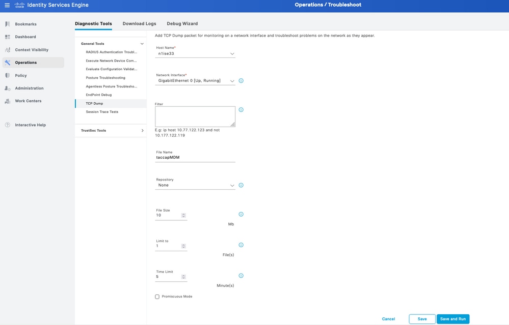 Packet capture example to collect information of MDM connection