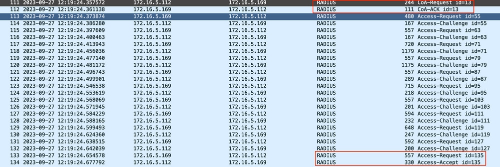 エンドポイントプロファイリング後のRADIUS CoAと新しいアクセス要求