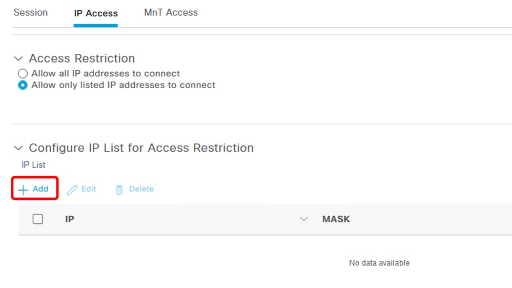 Configuración de acceso IP